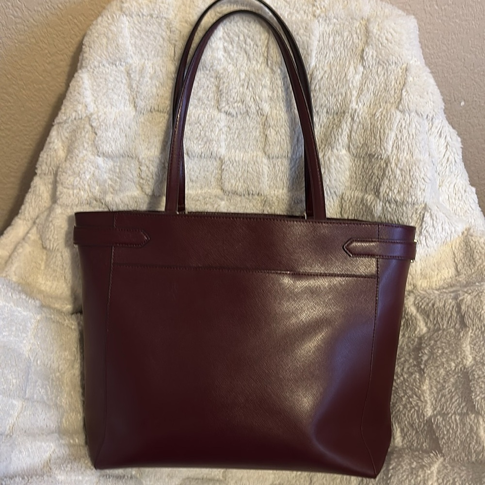 Kate Spade Staci Laptop Shoulder Tote Purse Burgundy with Matching Wallet - Picture 2 of 9